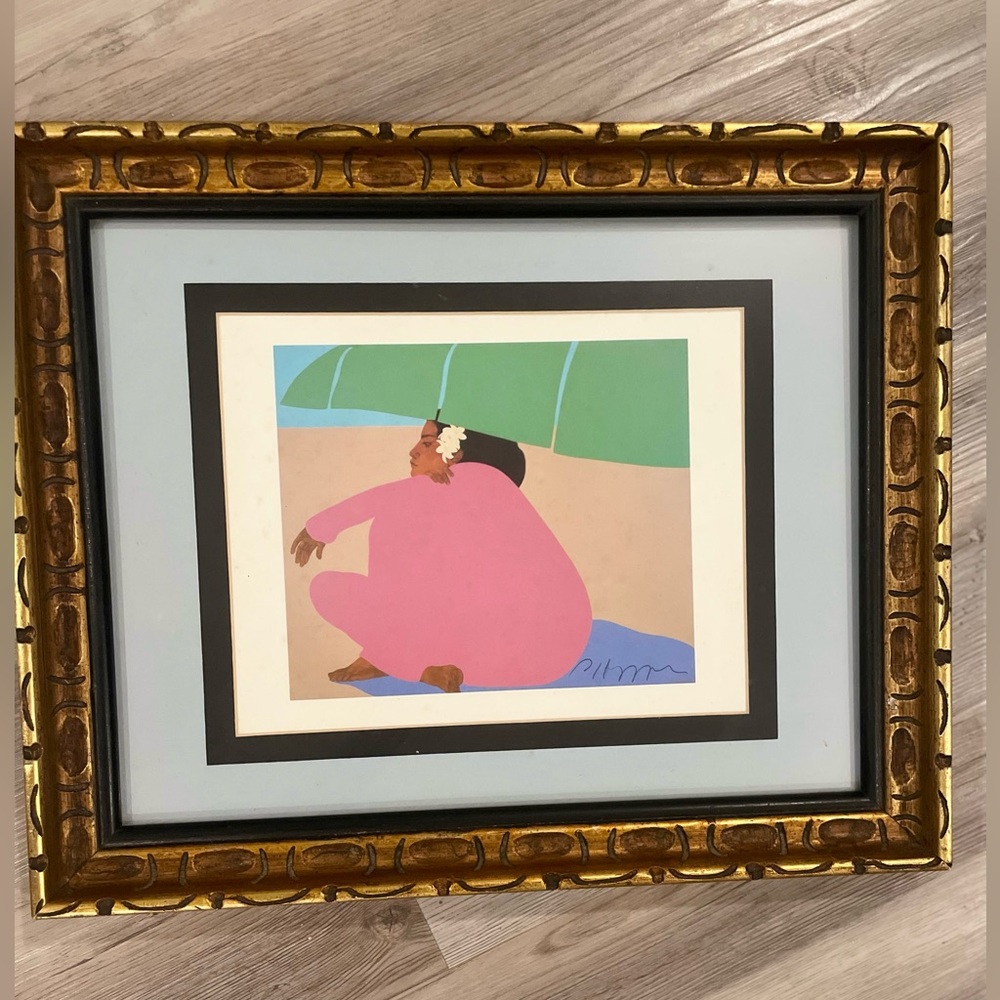 Pegge Hopper Hawaiian Woman Under The Banana Leaf Autographed w/sealed Frame